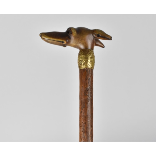 172 - A Lady's Umbrella with Carved Greyhound Head Handle having Glass Eyes, Gilt Metal Collar