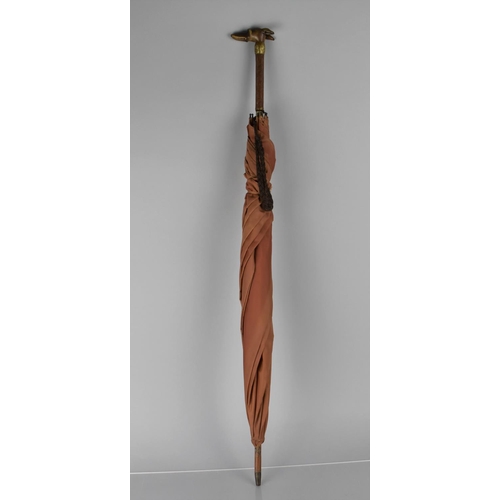 172 - A Lady's Umbrella with Carved Greyhound Head Handle having Glass Eyes, Gilt Metal Collar