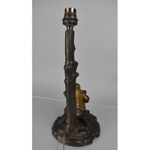 184 - After Chiparus, A Bronze Figural Table Lamp Base in the form of Clown Playing Lute Under Tree, 34cms... 