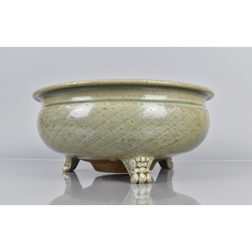 337 - An Early  and Large Chinese Celadon Tripod Censer with Incised Decorated Exterior and Inner Bowl rev... 