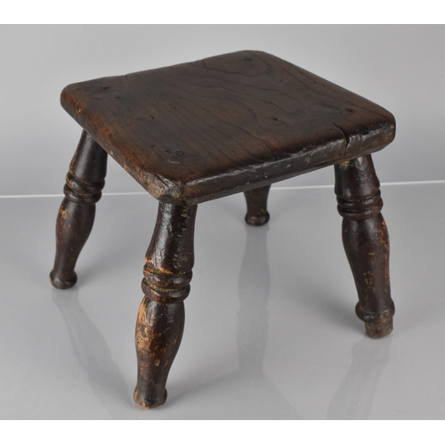 202 - An Early Oak Rustic Four Legged Stool with Peg Joints, 26cms Square and 25cms High