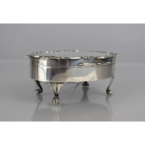 237 - An Oval Silver Dressing Table Top Jewellery Box on Four Claw Feet, Hinged Lid to Padded Interior, 11... 