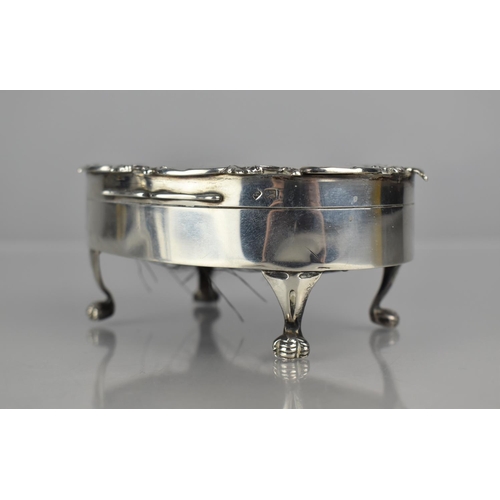 237 - An Oval Silver Dressing Table Top Jewellery Box on Four Claw Feet, Hinged Lid to Padded Interior, 11... 