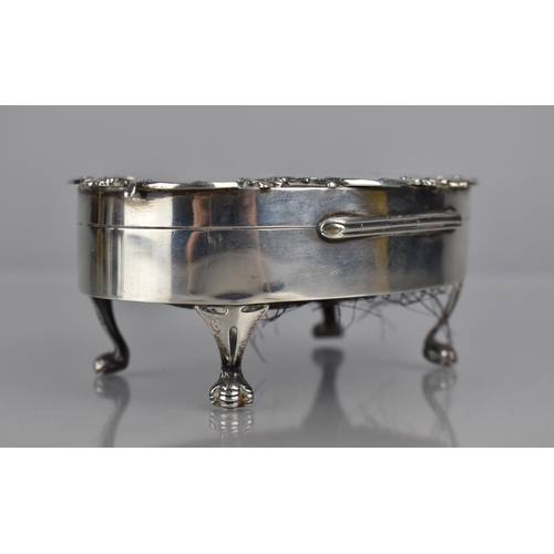 237 - An Oval Silver Dressing Table Top Jewellery Box on Four Claw Feet, Hinged Lid to Padded Interior, 11... 