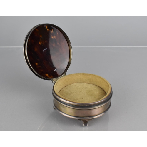 238 - A Silver and Tortoiseshell Circular Jewellery Box with Hinged Lid to Padded Interior by Walker and H... 