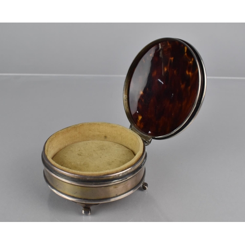 238 - A Silver and Tortoiseshell Circular Jewellery Box with Hinged Lid to Padded Interior by Walker and H... 