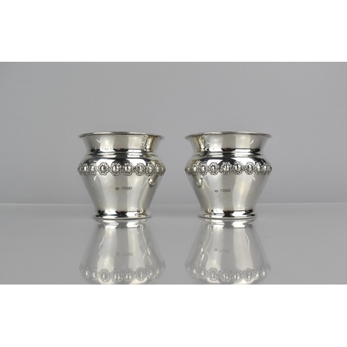 239 - A Pair of Silver Fern Pots with Repousse Bands to Bodies, 7.75cms Diameter and 7cms High, London 190... 