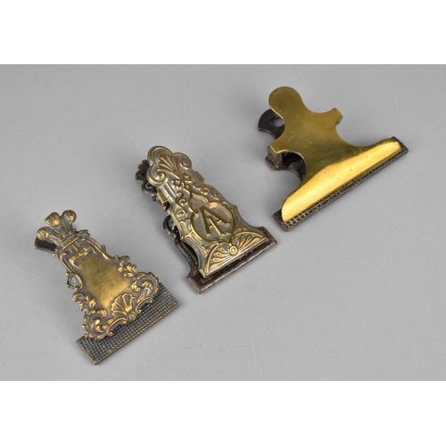 207 - Three 19th/20th Century Brass Desk Paper Clips to include Victorian Example with Prince of Wales Fea... 