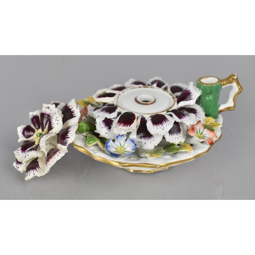 87 - A 18th/19th Century Novelty Desk Top Inkwell in the Form of a Pedestal Dish with Encrusted Flower To... 