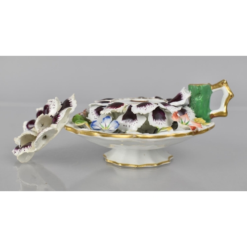 87 - A 18th/19th Century Novelty Desk Top Inkwell in the Form of a Pedestal Dish with Encrusted Flower To... 