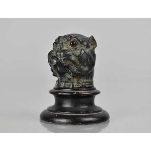 88 - A Victorian Novelty Patinated Metal Thimble Case in the Form of an English Bulldog with Glass Eyes S... 