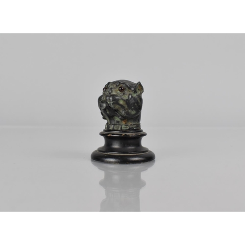 88 - A Victorian Novelty Patinated Metal Thimble Case in the Form of an English Bulldog with Glass Eyes S... 