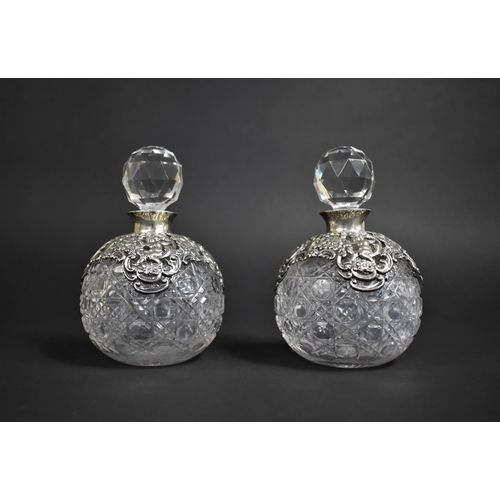 249 - A Pair of Edward VII Silver Mounted and Cut Glass Dressing Table Perfume Bottles of Globular Form, B... 