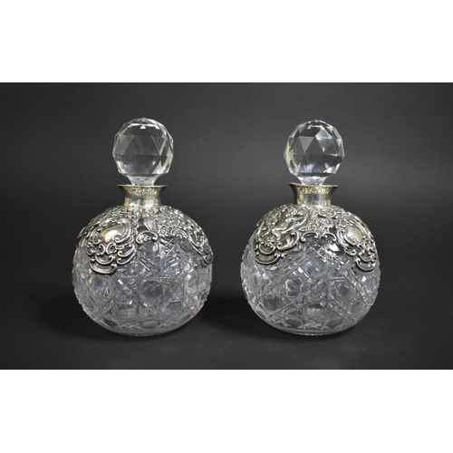 249 - A Pair of Edward VII Silver Mounted and Cut Glass Dressing Table Perfume Bottles of Globular Form, B... 