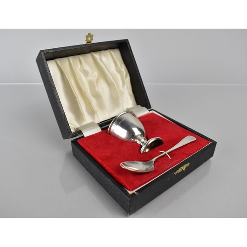 242 - A Silver Christening Set in Case, Eggcup and Spoon, Birmingham 1951