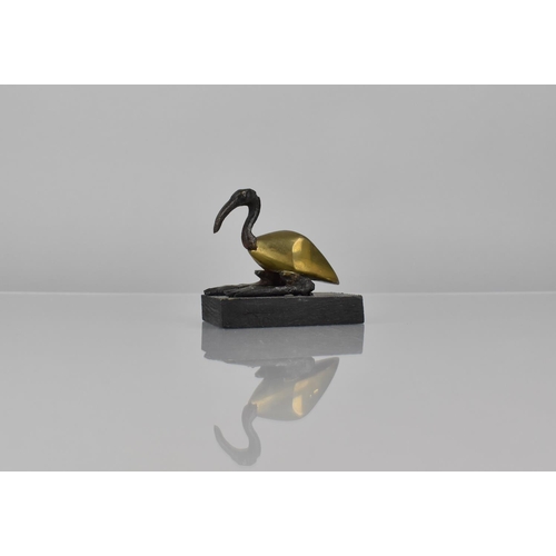 94 - After Egyptian Ptolemaic Period Bronze, Resting Ibis on Wooden Ebonized Plinth Base, 6cms High