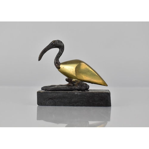 94 - After Egyptian Ptolemaic Period Bronze, Resting Ibis on Wooden Ebonized Plinth Base, 6cms High