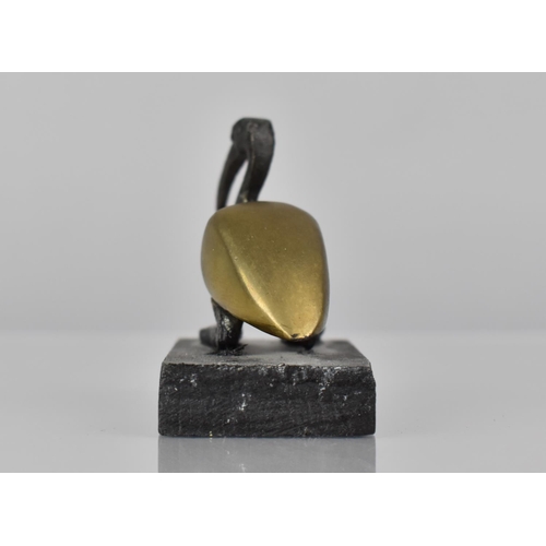 94 - After Egyptian Ptolemaic Period Bronze, Resting Ibis on Wooden Ebonized Plinth Base, 6cms High