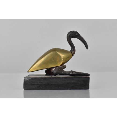 94 - After Egyptian Ptolemaic Period Bronze, Resting Ibis on Wooden Ebonized Plinth Base, 6cms High