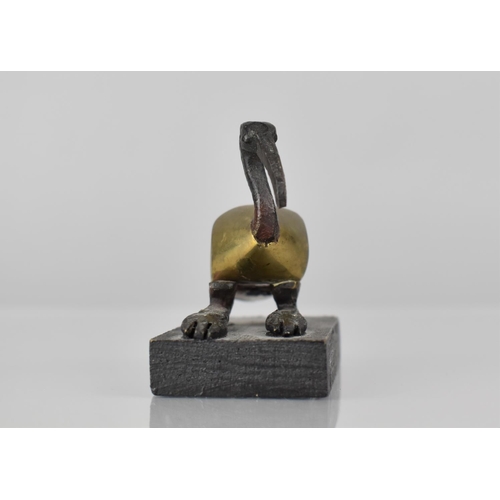 94 - After Egyptian Ptolemaic Period Bronze, Resting Ibis on Wooden Ebonized Plinth Base, 6cms High