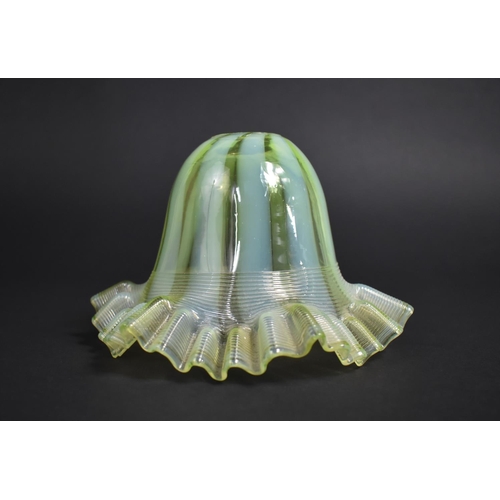 258 - A Late 19th/Early 2th century Vaseline Glass Shade having Ribbed Frill and Domed Body with Stripe De... 