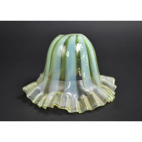 258 - A Late 19th/Early 2th century Vaseline Glass Shade having Ribbed Frill and Domed Body with Stripe De... 