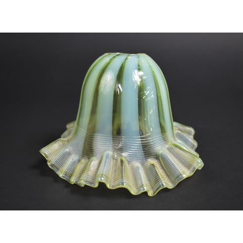 258 - A Late 19th/Early 2th century Vaseline Glass Shade having Ribbed Frill and Domed Body with Stripe De... 