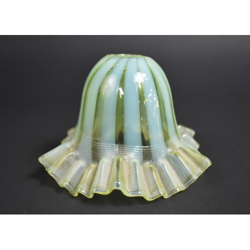 258 - A Late 19th/Early 2th century Vaseline Glass Shade having Ribbed Frill and Domed Body with Stripe De... 