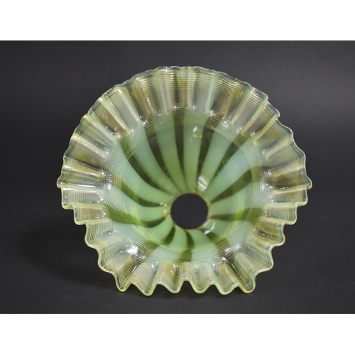 258 - A Late 19th/Early 2th century Vaseline Glass Shade having Ribbed Frill and Domed Body with Stripe De... 