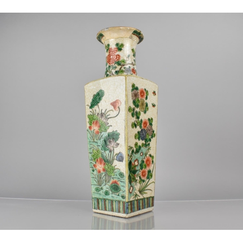 341 - A Chinese Crackle Glazed Vase with Flared Neck Tapering to Shouldered Body of Square Form decorated ... 