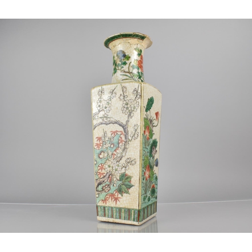 341 - A Chinese Crackle Glazed Vase with Flared Neck Tapering to Shouldered Body of Square Form decorated ... 