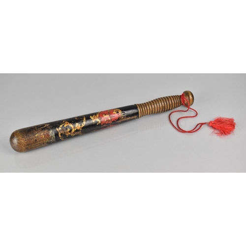 110 - A Victorian Painted Wooden Police Truncheon, Decorated in Polychrome with VR Cypher and 'Police' in ... 