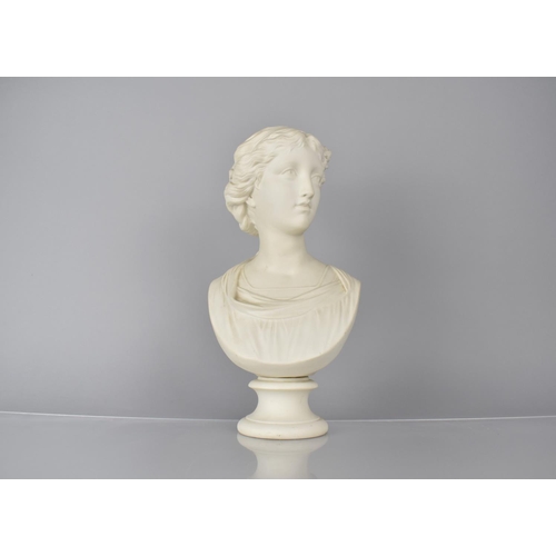 267 - A Late Victorian Copeland Parian Ware Bust of Music After L A Malempre on Socle, 33cms High