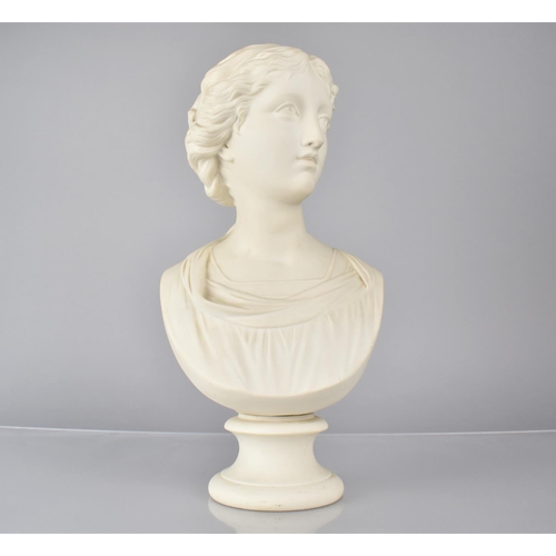 267 - A Late Victorian Copeland Parian Ware Bust of Music After L A Malempre on Socle, 33cms High