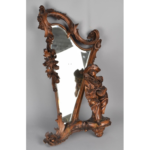 471 - An Unusual and Good Quality Carved Walnut Italian Figural Mirror in the Form of a Harp with Seated P... 