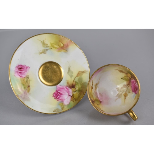 276 - A Hand Painted Royal Worcester Miniature Cup and Saucer, Roses, Gilt Body and Trim. Condition:Appear... 