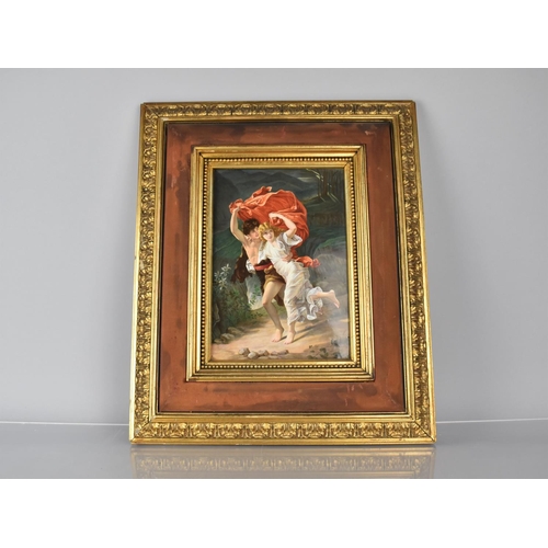 475 - A Continental Cushion Framed Rectangular Wooden Plaque in the Vienna Style Depicting Young Couple un... 