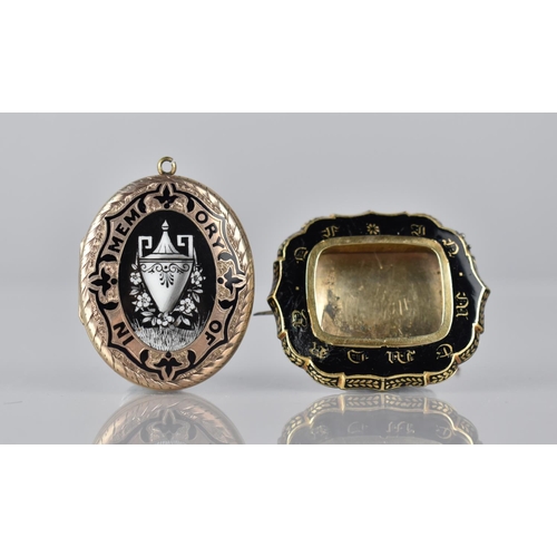 309 - Two Victorian Yellow Metal 'In Memory Of' Mourning Items, Brooch and Locket, Both Featuring Designs ... 