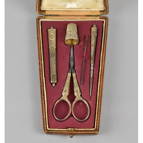 176 - A Late 19th/20th Century French Gilt Metal Sewing Etui to Comprise Needle Case, Scissors, Thimble, N... 