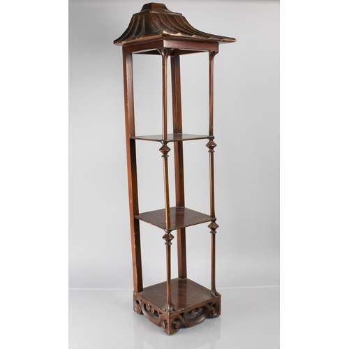 325 - An Oriental Wall Hanging or Freestanding Three Shelf Unit with Scalloped Roof Top and Carved and Pie... 