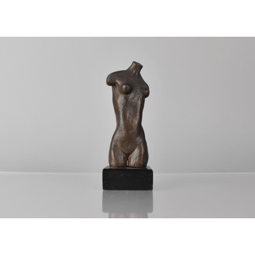 182 - A Small Bronze Torso of Female Nude on Wooden Plinth, Overall Height 14cms