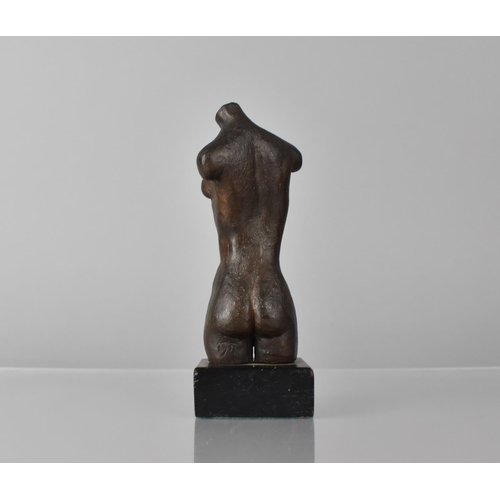 182 - A Small Bronze Torso of Female Nude on Wooden Plinth, Overall Height 14cms