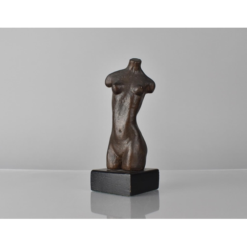 182 - A Small Bronze Torso of Female Nude on Wooden Plinth, Overall Height 14cms