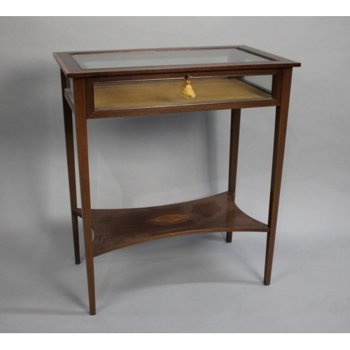 203 - An Edwardian Inlaid Mahogany Bijouterie Table with Hinged Lifting Lid, Stretcher Shelf and on Taperi... 