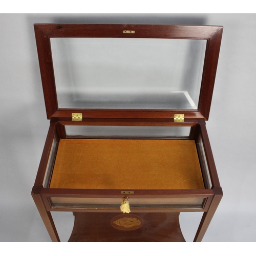 203 - An Edwardian Inlaid Mahogany Bijouterie Table with Hinged Lifting Lid, Stretcher Shelf and on Taperi... 