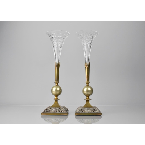 256 - A Pair of 19th Century Grand Tour Style Epergnes having Cut Plain Glass Trumpets Housed on Plated Ba... 