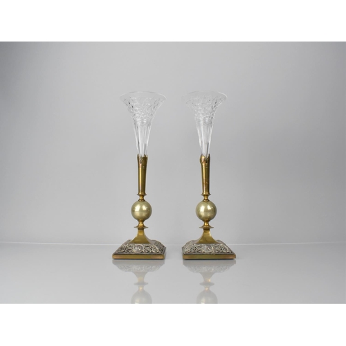 256 - A Pair of 19th Century Grand Tour Style Epergnes having Cut Plain Glass Trumpets Housed on Plated Ba... 