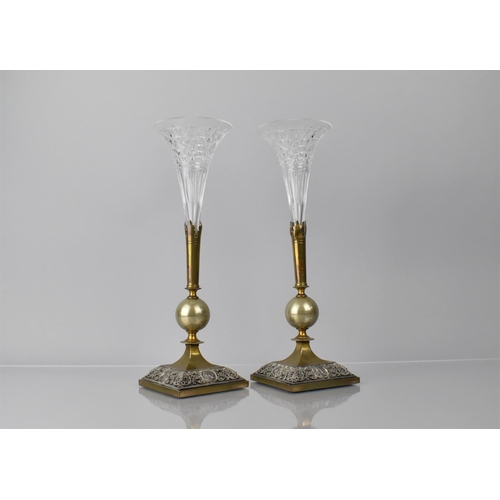 256 - A Pair of 19th Century Grand Tour Style Epergnes having Cut Plain Glass Trumpets Housed on Plated Ba... 