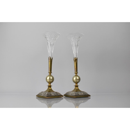 256 - A Pair of 19th Century Grand Tour Style Epergnes having Cut Plain Glass Trumpets Housed on Plated Ba... 