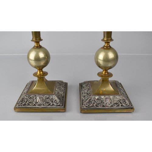 256 - A Pair of 19th Century Grand Tour Style Epergnes having Cut Plain Glass Trumpets Housed on Plated Ba... 